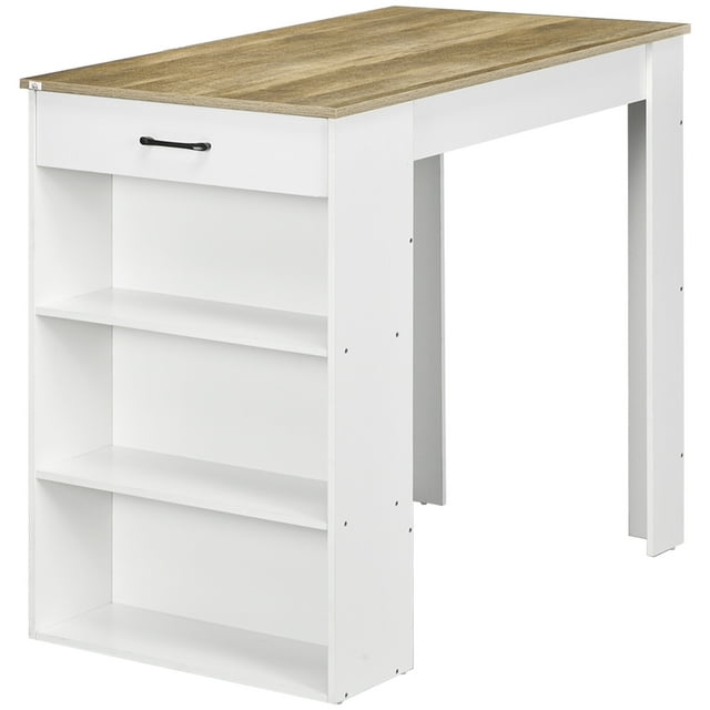 HOMCOM Table de Bar Hauteur Comptoir avec Tiroir de Rangement et 3 Étagères, Gris
