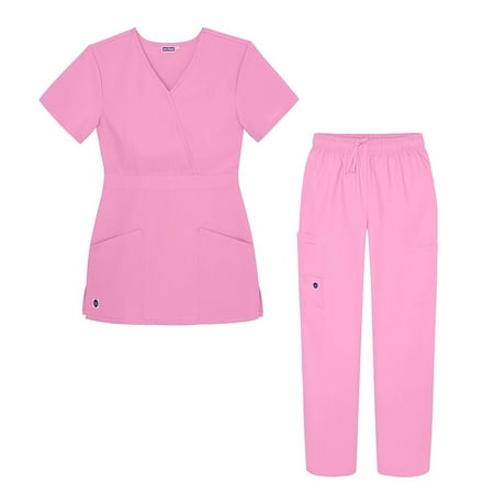 

Sivvan Women s Scrub Set - Multi Pocket Cargo Pants & Stylish Mock Wrap Top