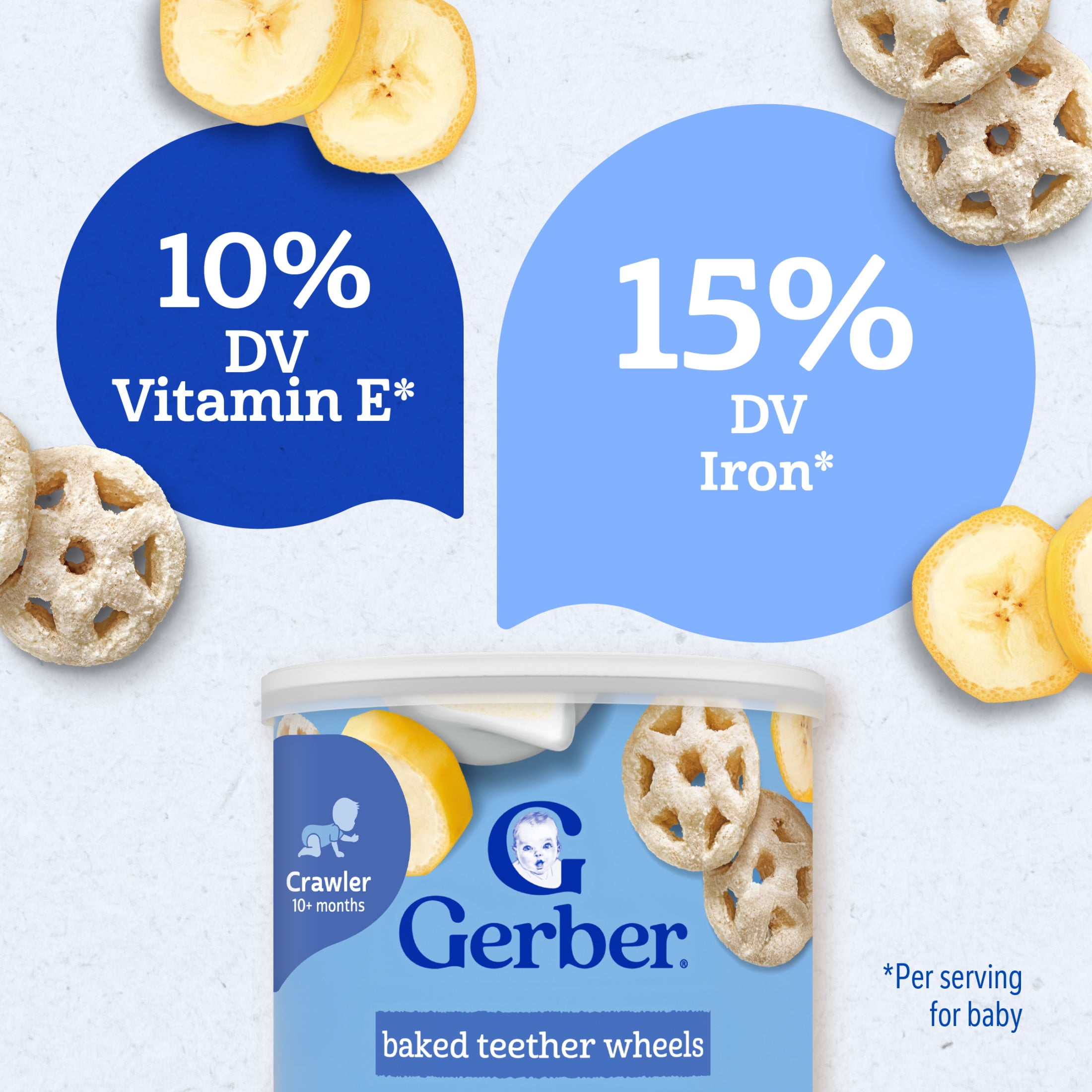 (4 pack) Gerber Snacks for Baby Teether Wheels, Banana Cream, 1.48 oz Canister