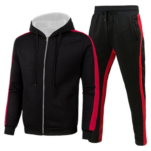 JAJAHO Men's Hooded Athletic Tracksuit Sweatsuit Long Sleeve Full-Zip Jacket Jogging Sweatpants 2 Piece Striped Sport Stylish Outfit