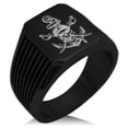 thumbnail image 1 of Stainless Steel Pirate Skull Anchor & Cross Swords Needle Stripe Pattern Biker Style Polished Ring, 1 of 1
