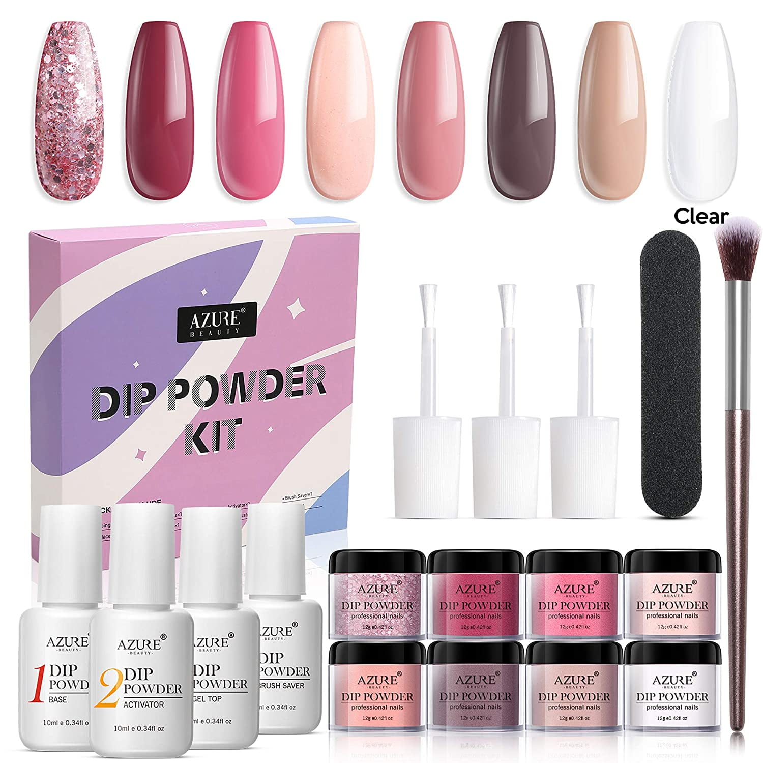 Azurebeauty Nude Pink 8 Colors Dipping Powder Nail Starter Kit Acrylic Dipping Powder System Essential Kit For French Nail Manicure Nail Art Set Walmart Com