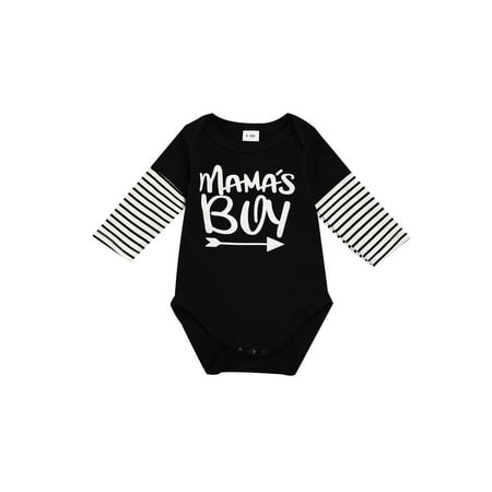 

Calsunbaby Infant Newborn Baby Boys Color Block Stripe Letter Print Long Sleeve O-Neck Romper