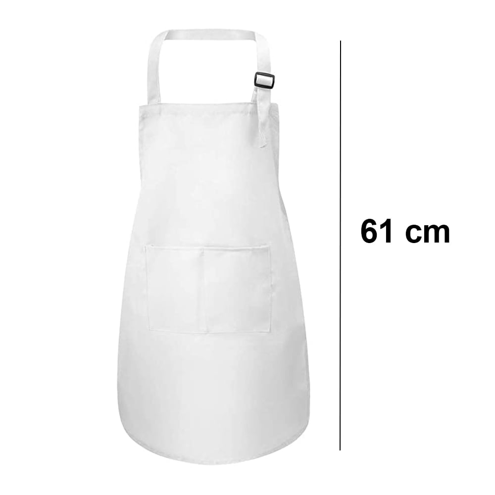 Fodlon Kids Apron and Chef Hat Set, Adjustable Children Kitchen Chef Apron with Pockets for Cooking Baking Painting 4-12 Years Old (White, Large)