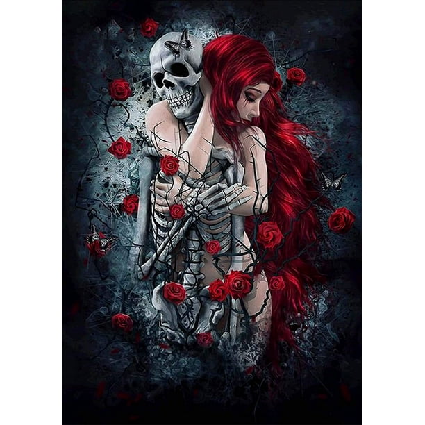 Kits de pintura de diamante para adultos, calavera, arte de diamante, mujer, taladro completo, accesorios de pintura de diamantes de imitación redondos, lienzo de bordado de punto de cruz para decora