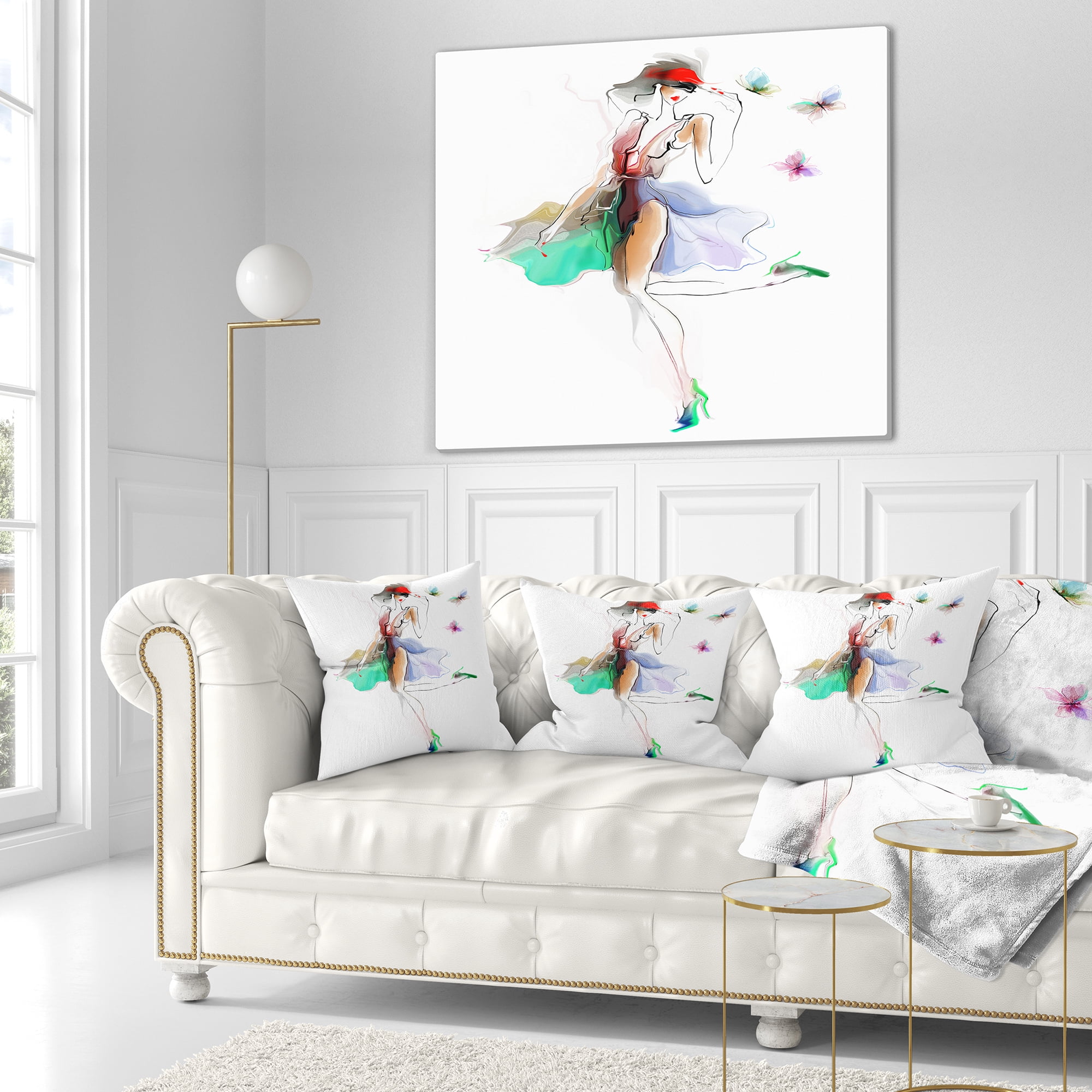 Designart Fashion Girl in Multiple Colors - Portrait Throw Pillow - 16x16
