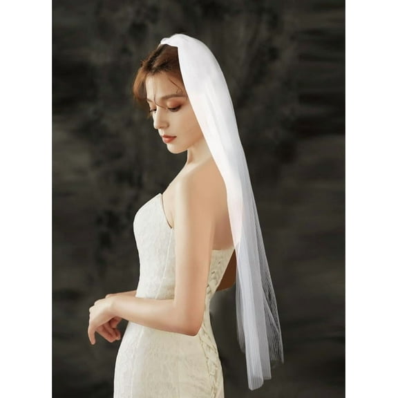 Polyester Bridal Mesh Veil Bridesmaid Favors Tulle Short Wedding Head Veils Covering Headband for Bride Women Bachelorette Party Decorations with Pearls Metal Hair Combs White 960mm
