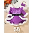 thumbnail image 3 of WIBACKER Newborn Infant Baby Girl My First Halloween Outfit Fuzzy Romper Dress with Headband, Purple 0-18 Months, 3 of 9