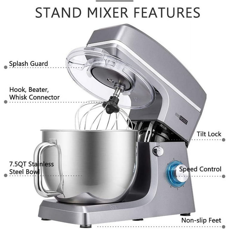 Aucma Stand Mixer,6.5-QT 660W 6-Speed Tilt-Head Food Mixer, Kitchen  Electric Mixer with Dough Hook, Wire Whip & Beater (6.5QT, Black)