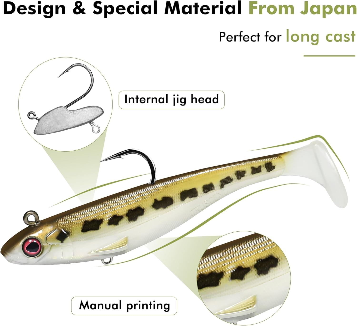 TRUSCEND Shadtale Soft Fishing Lures with BKK Hooks – Easy Catch: Trembly Sinking and Vibrating Swim for More Bites, Paddle Tail Swimbait for Bass, Trout, Crappie, Walleye, Ideal for Family Fishing