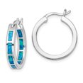 thumbnail image 1 of Beautiful Sterling Silver Rhodium-plated Blue Created Opal In/Out Hoops, 1 of 2