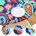 thumbnail image 4 of Stretch Round Tablecloth Boho Floral Design, Elastic Hem for 38 to 42 Inch Tables, 44" Durable Vinyl Cover for Cafe & Home, 4 of 7