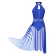thumbnail image 6 of YIZYIF Womens Halter Lyrical Dance Dress Sheer Mesh Leotard Dancewear Flowy Ice Skating Dress Royal_Blue M, 6 of 7