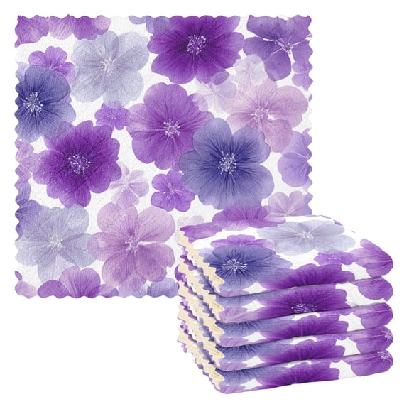 6 Pieces of Kitchen Towels 11x11Inch Kitchen Dish Cloths Kitchen Dish Towels Reuseable Cleaning Cloths Purple Flowers Pattern