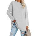 thumbnail image 4 of IROINID Hauts à Manches Longues pour Femmes Réduits Col Rond Ample Chemise Blouse Grise, 4 of 7