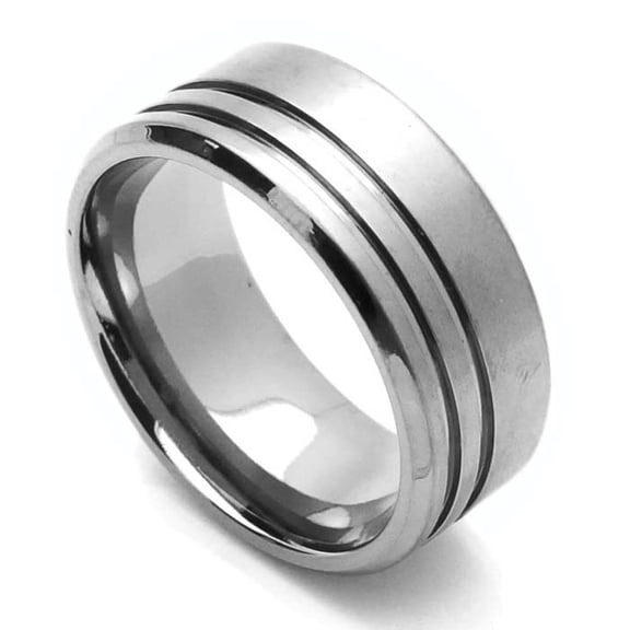 9MM Comfort Fit Titanium Wedding Band Beveled Edges Grooved Ring (Size 7 to 14)