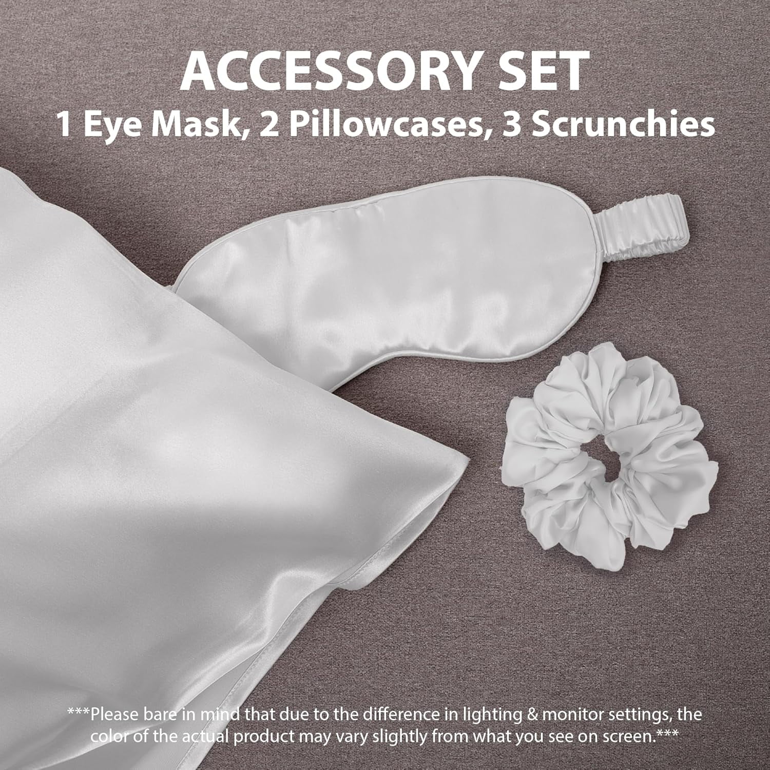 Swift Home 6-Piece Satin Pillowcase Gift Set with Eye Mask and Scrunchies, White