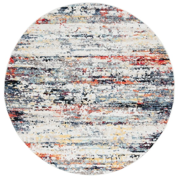 SAFAVIEH Adirondack Aldous Abstract Area Rug, Ivory/Navy Rust, 6' x 6' Round