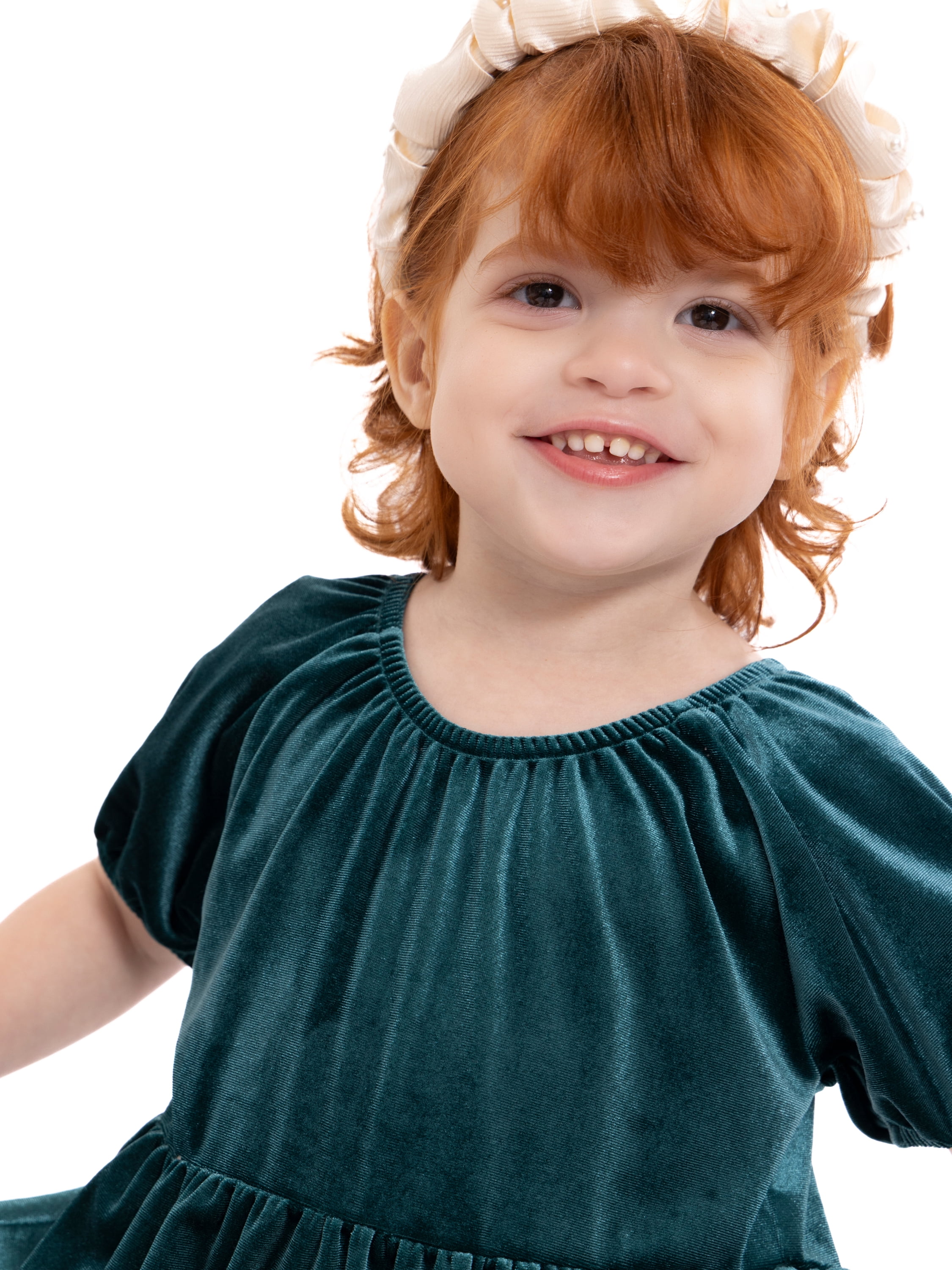 Wonder Nation Toddler Girls Tiered Velvet Dress with Puff Sleeves, Sizes 12M-5T