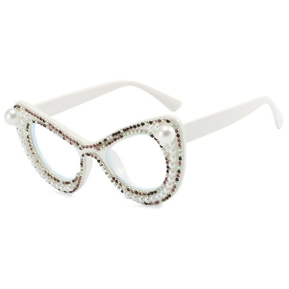 Pearl Diamond Cat Eye Oversized White Glasses Frame for Women Sexy Ladies Elegant Eyeglasses Frame