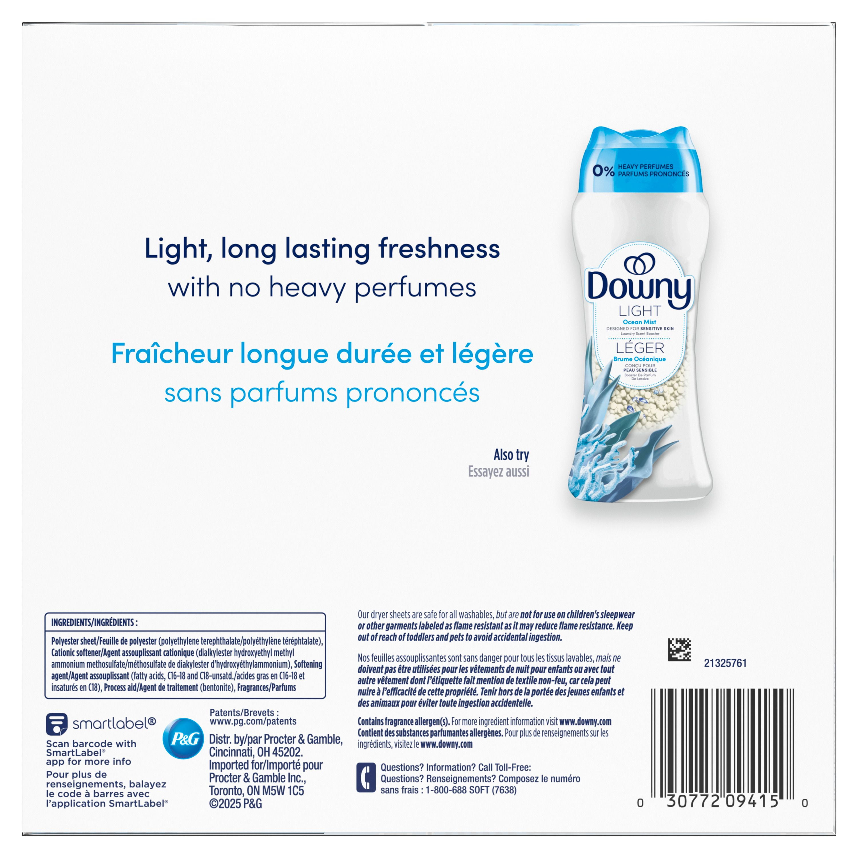 Downy Light Mega Dryer Sheets, Laundry Fabric Softener, Ocean Mist 120CT