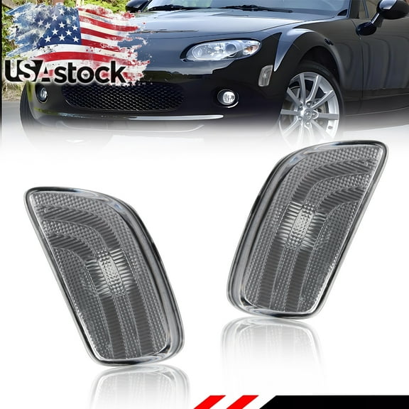 2PCS Clear Lens Front Bumper Turn Signal Lights Side Marker Lights Turn Warning Lights Parking Light For 2006 2007 2008 MAZDA MX-5 MIATA No Bulb/Socket Included