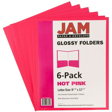 Glossy 2 Pockets - JAM Paper Glossy Two Pocket Presentation Folder, Hot Pink, 6/pack