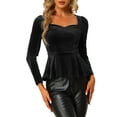 thumbnail image 1 of INSPIRAR CHIC Blusa de Mujer Elegante de Terciopelo con Escote Corazón de Manga Larga y Peplum Talla M Negra, 1 of 6