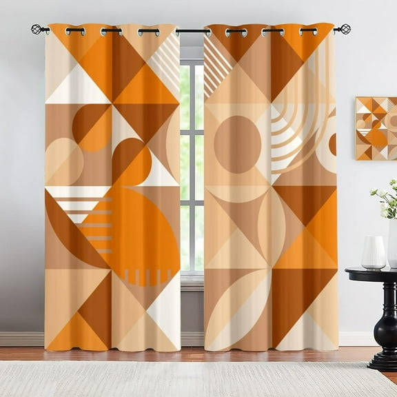 Boho Window Treatments, Modern Abstract Bohemian Orange Blackout Curtains For Bedroom, Grommet Window Curtain For Bedroom Living Room Patio 52"W x 63"L (Pack of 2)