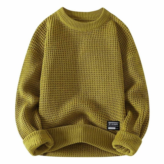 Mens Pullover Sweater Graphic Funny Print Tops Winter Warm Outerwear Men's Fashion with Pockets, Yellow, Size L