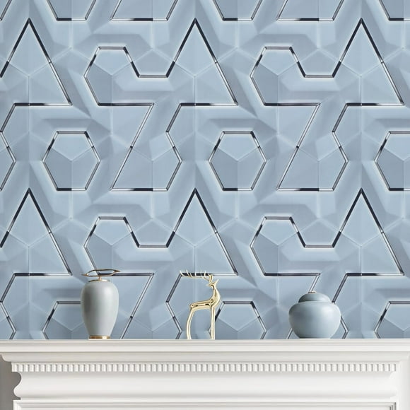 shiyou-Geometric Wallpaper Blue Peel and Stick Wallpaper Modern Wallpaper Polygon Contact Paper Self Adhesive Removable Wallpaper for Bedroom Cabinets Waterproof 17.3”x118.1”