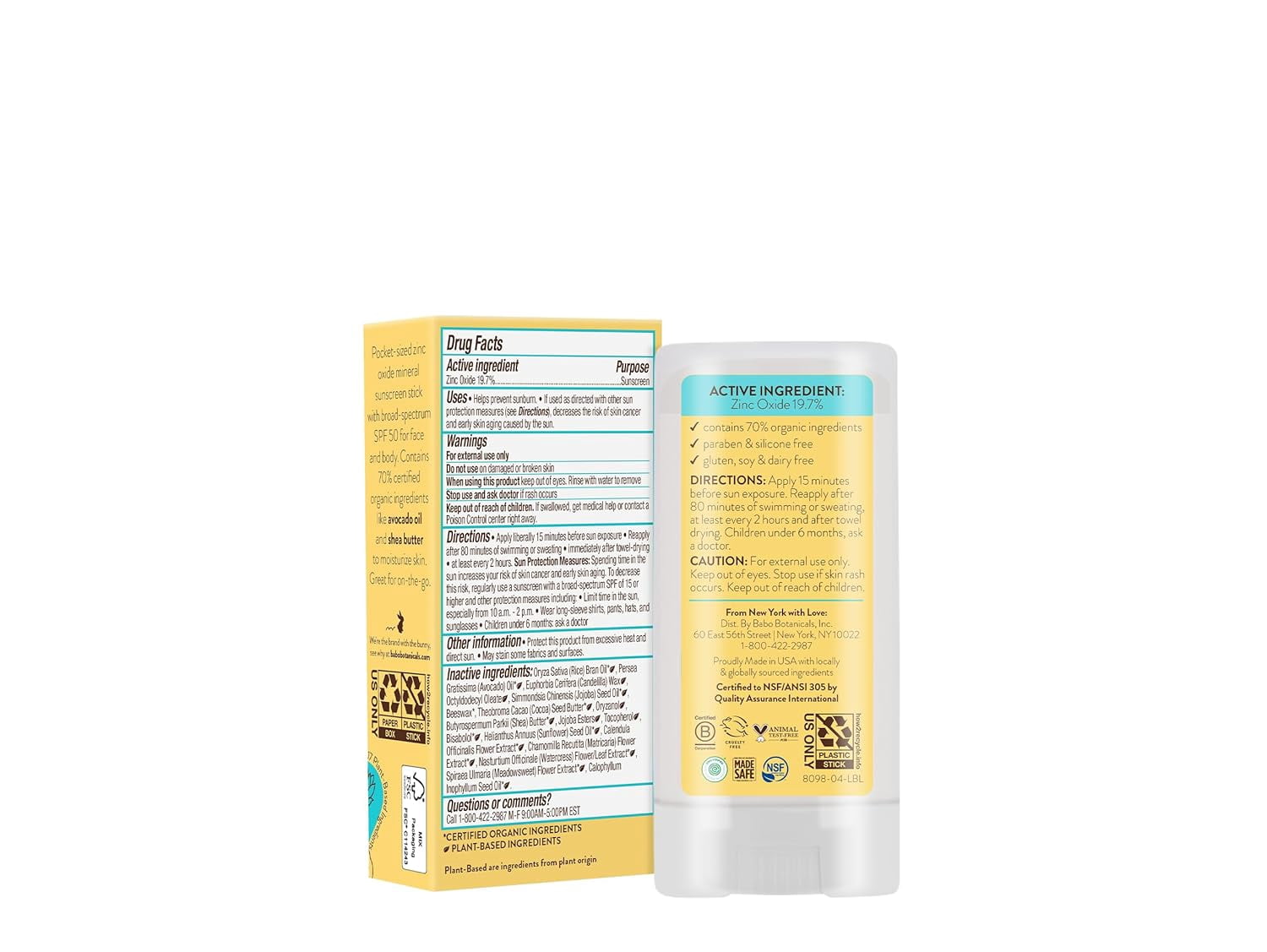 (Pack Of 3) Babobotani Sunscreen Stick SPF 50 0.6 Oz