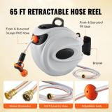 KFFKFF Retractable Hose Reel, 65 ft x 5/8 inch, 180° Swivel Bracket Wall-Mounted, Garden Water Hose Reel with 9-Pattern Nozzle, Automatic Rewind, Lock at Any Length, and Slow Return System