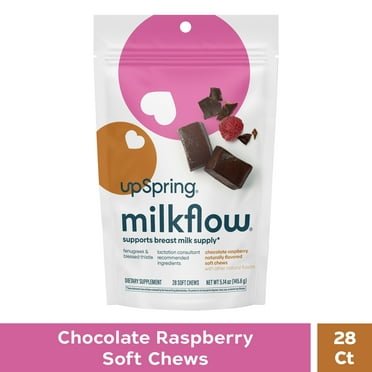 UpSpring Milkflow Breastfeeding Soft Chew with Fenugreek, Chocolate Raspberry, 28 Count