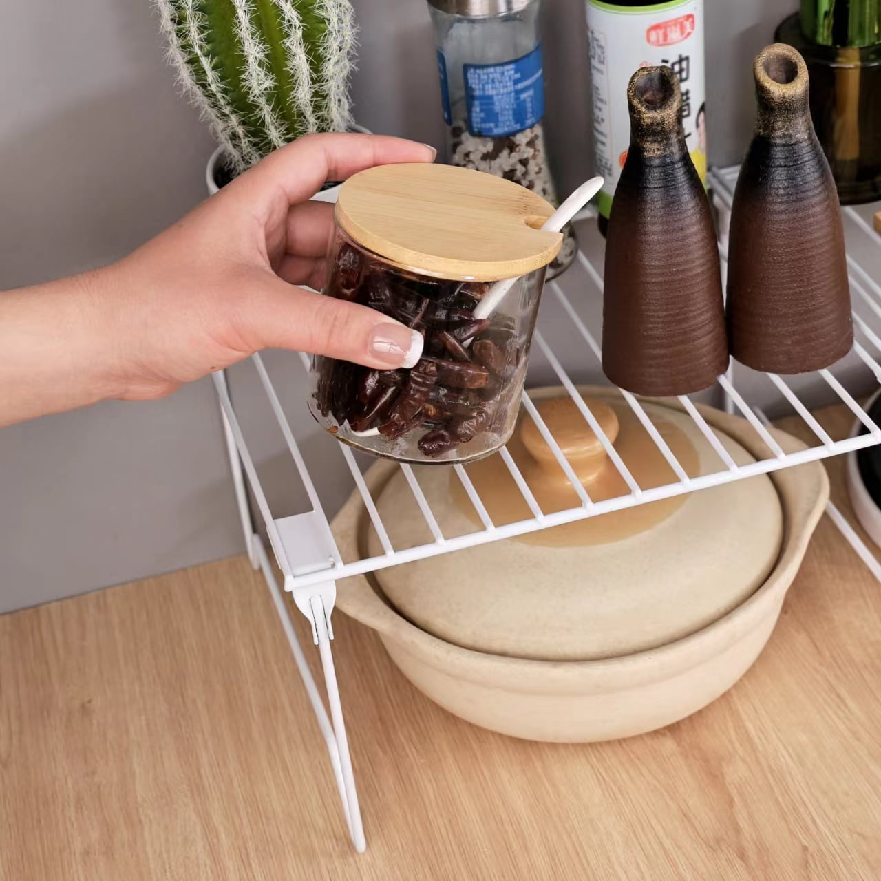 1/2-Piece Set freezer shelf,Stackable Cabinet Organizer Shelves,Foldable Pantry Shelf,Plate, Dish,Rustproof Metal Storage Organizer