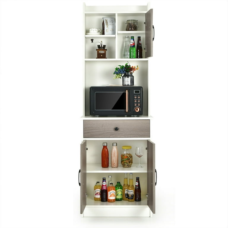 3-Door 71 inch Kitchen Buffet Pantry Storage Cabinet with Hutch and Adjustable Shelf, Black