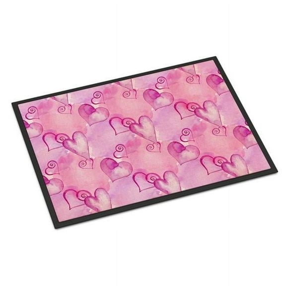 Watercolor Hot Pink Hearts Indoor or Outdoor Mat - Pink - 24 x 36 in.