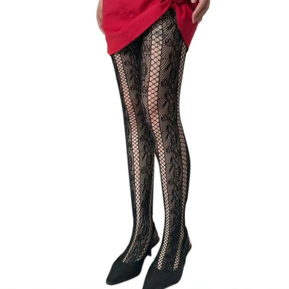 Women Vintage FrenchSheerTights Pantyhose Rose Flower Patterned Side Hollow Out Striped Mesh Stockings