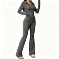 thumbnail image 6 of Womens 2 Piece Outfits Athleisure Sets Ribbed Long Sleeve Zip Up Hoodie and Flare Pants Matching Sets Bodycon Workout Tracksuit Casual Going Out Outfits, 6 of 8