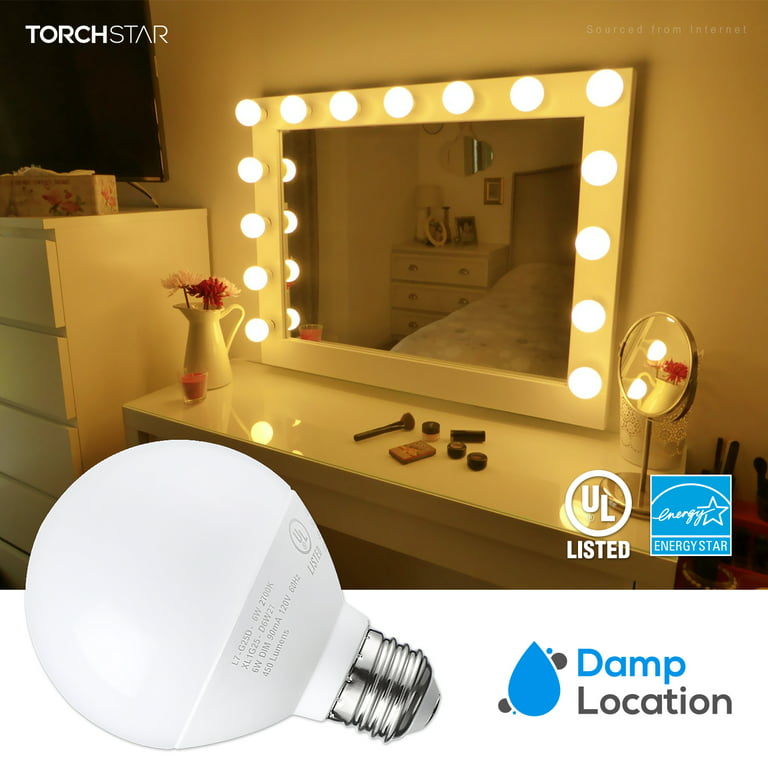 12-Pack Vanity Light Bulbs, G25 Globe LED Dimmable Bulb, 6W(40W Eqv.), E26  Base, 2700K Soft White 