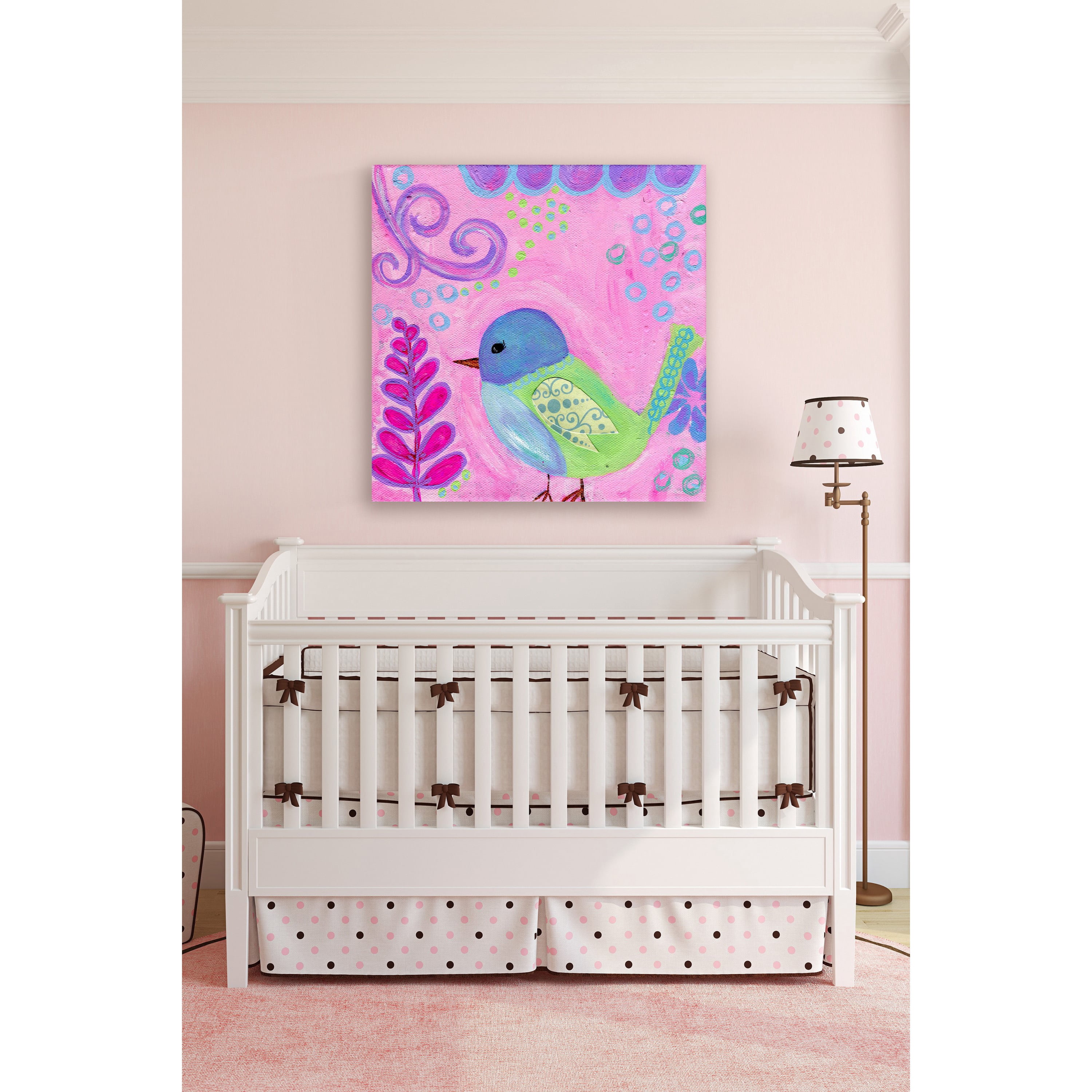 Marmont Hill "Lavender Green Bird" by Jill Lambert Painting Print on Wrapped Canvas
