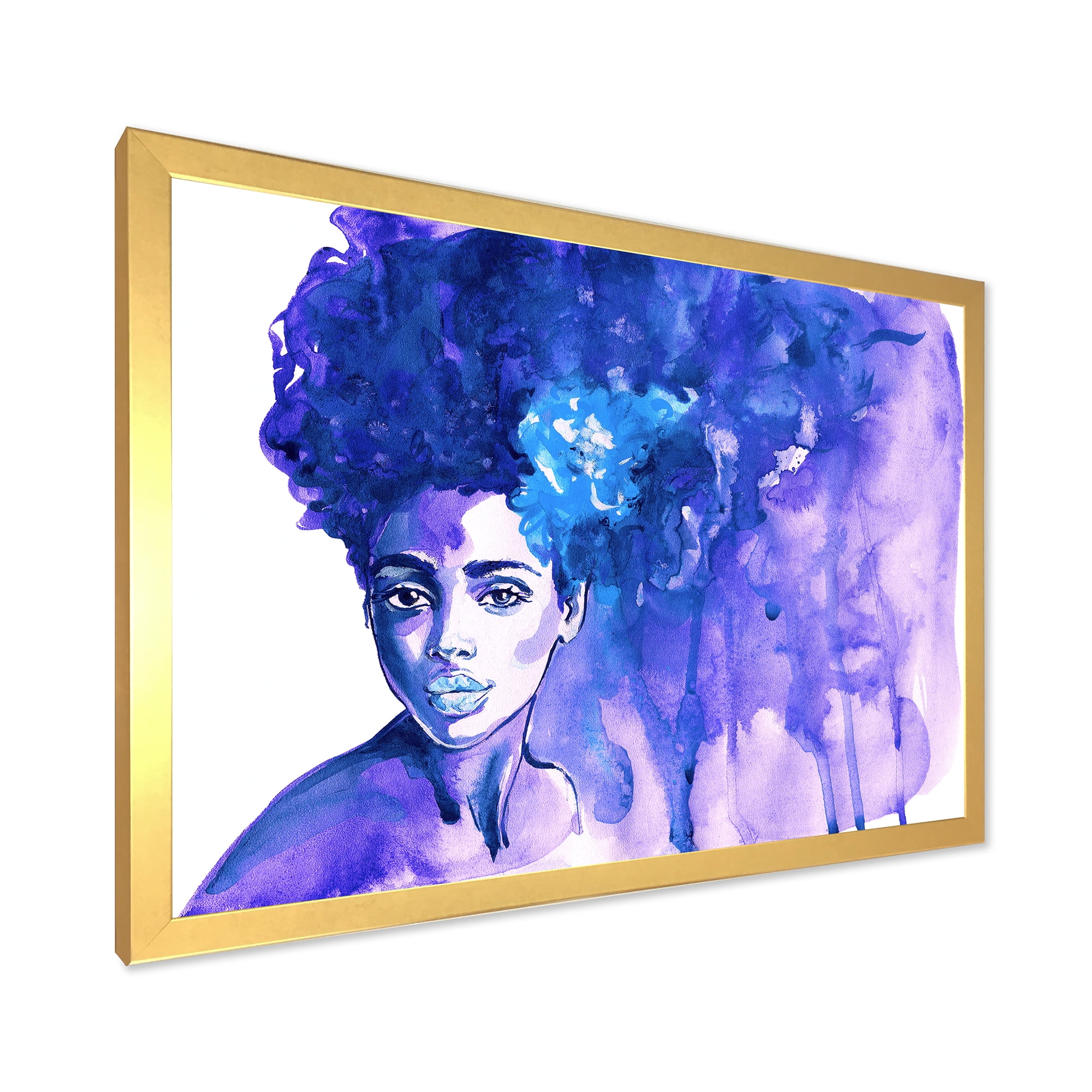 Designart 'Glorious Blue Portrait of Afro American Woman' Modern Framed Art Print