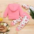 thumbnail image 3 of LNMQLPDBS Toddler Girl Clothes Hoodie Set Infant Dino Graphic Pullover and Cuffed Jogger Pants with Matching Headband Toddler Cute 3 Piece Outfit for Holiday Daily Wear, 3 of 9