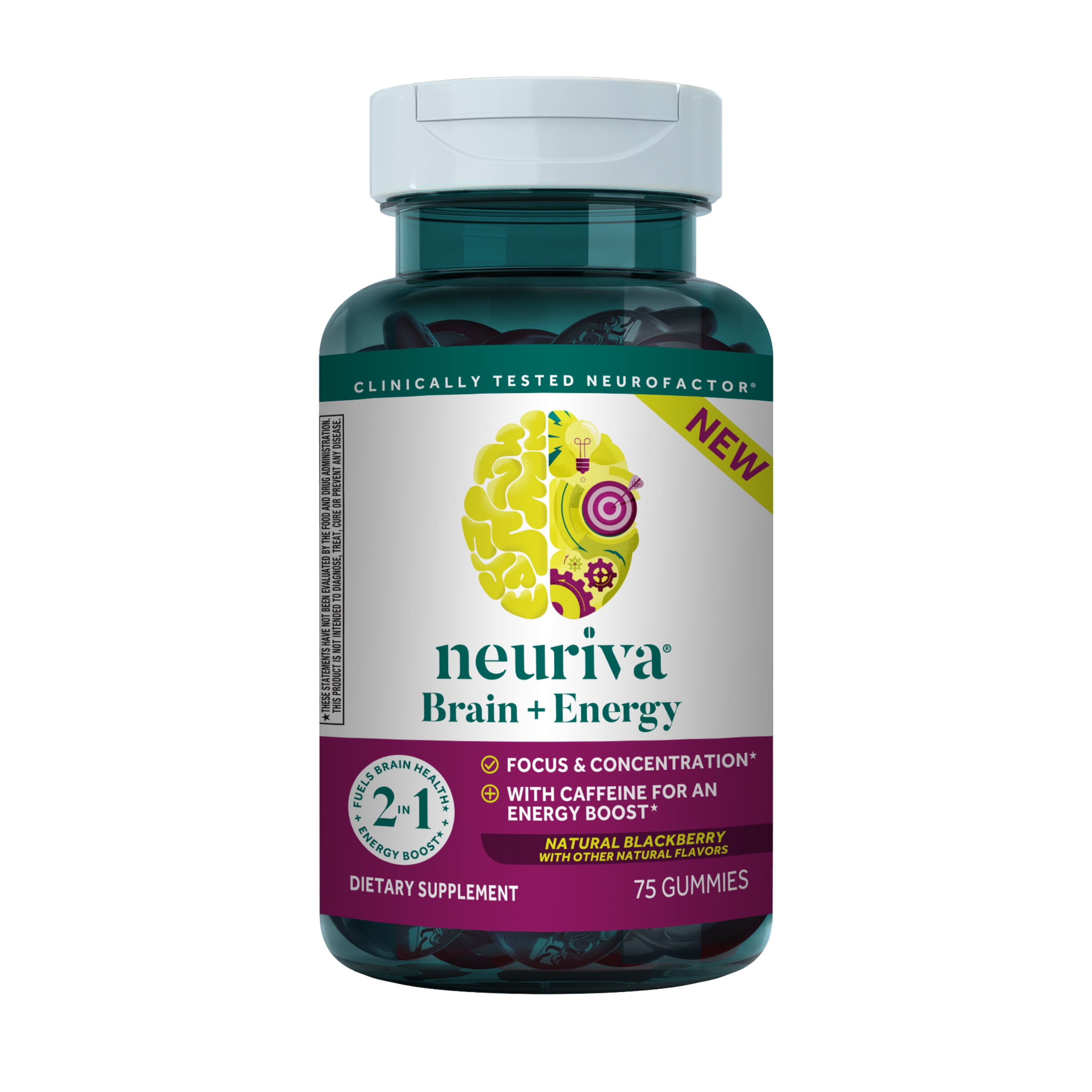 Neuriva Brain + Energy Gummies, Supports Focus and Concentration Plus an Immediate Energy Boost, 75ct Blackberry