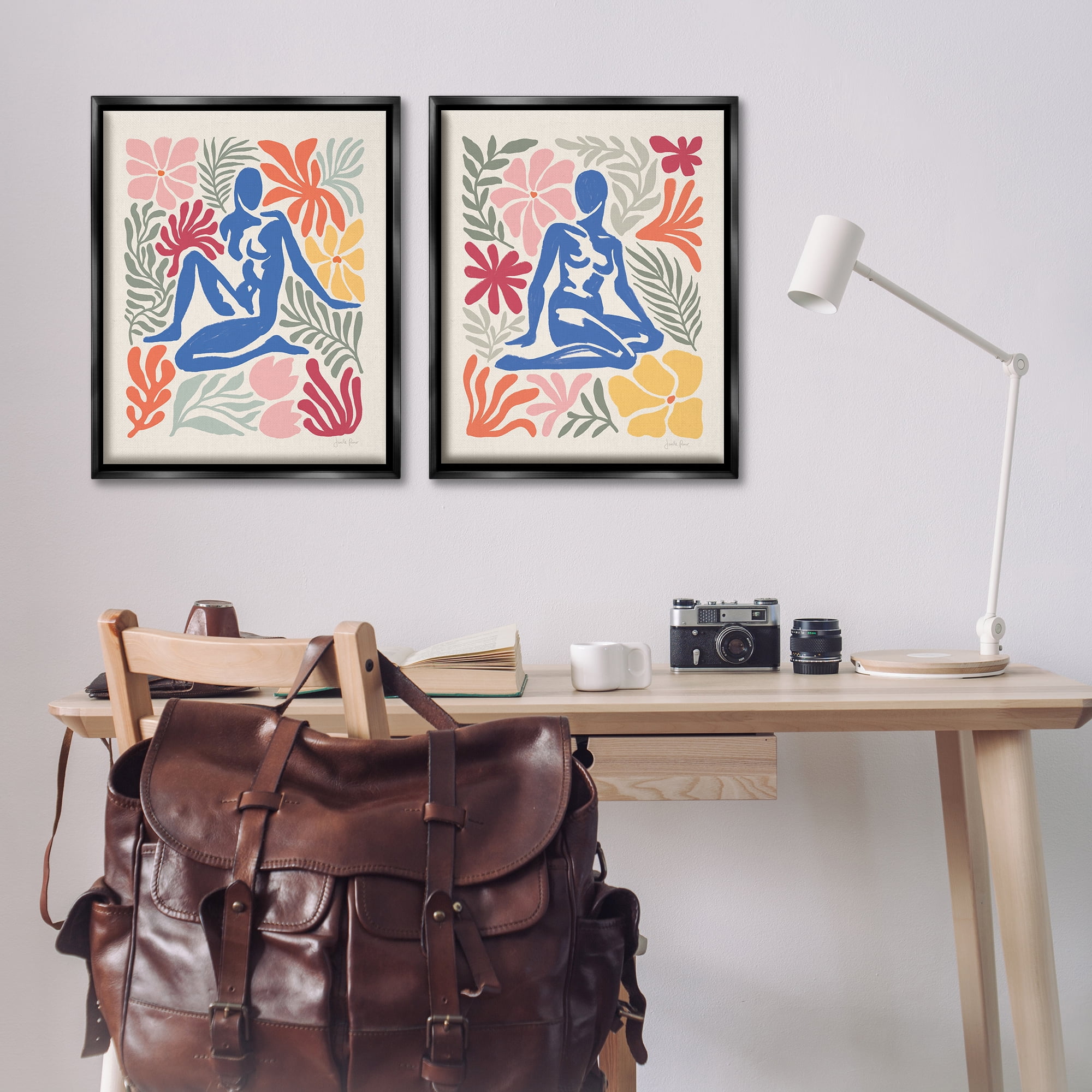 Stupell Industries Abstract Garden Female Figure People Painting Black Floater Framed Canvas Art Print Wall Art, 31 x 25, Set of 2