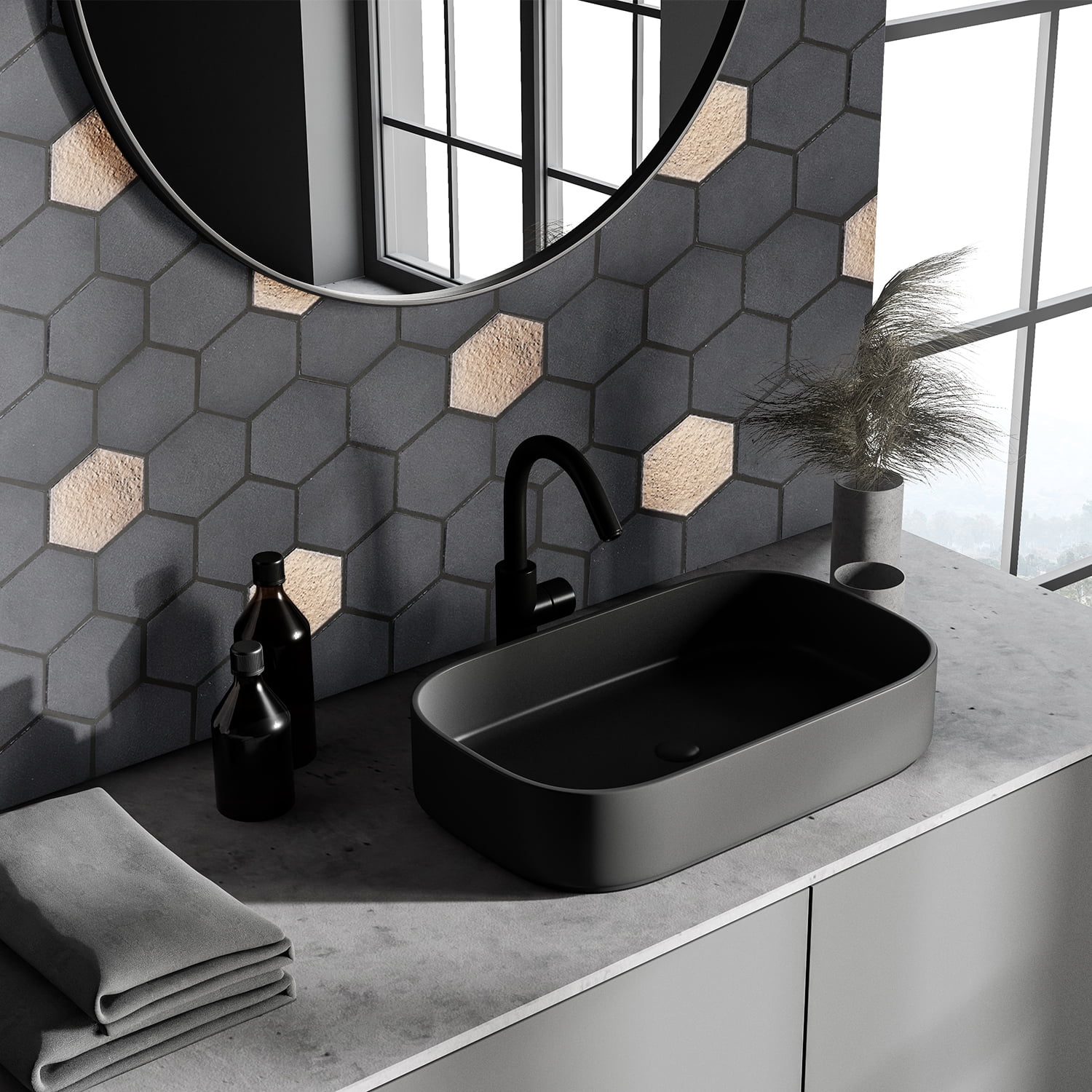 Lugo 12.1" x 10.43" Lava Stone Mosaic Floor and Wall Tile in Dark Grey (Pack of 9)