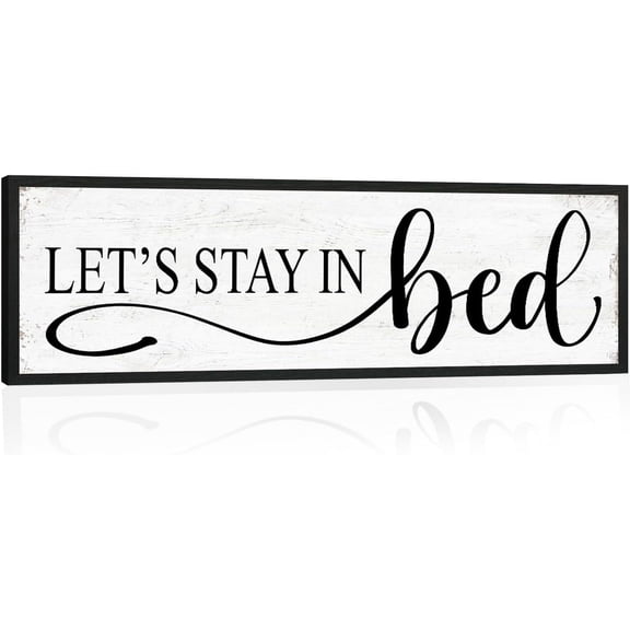 CDDposter Let's Stay in Bed Wall Decor: Family Bedroom Signs Wall Decor Above Bed Framed Modern Farmhouse Rustic Wall Signs Hanging Plaques Master Bedroom Aesthetic Minimalist Wall Art