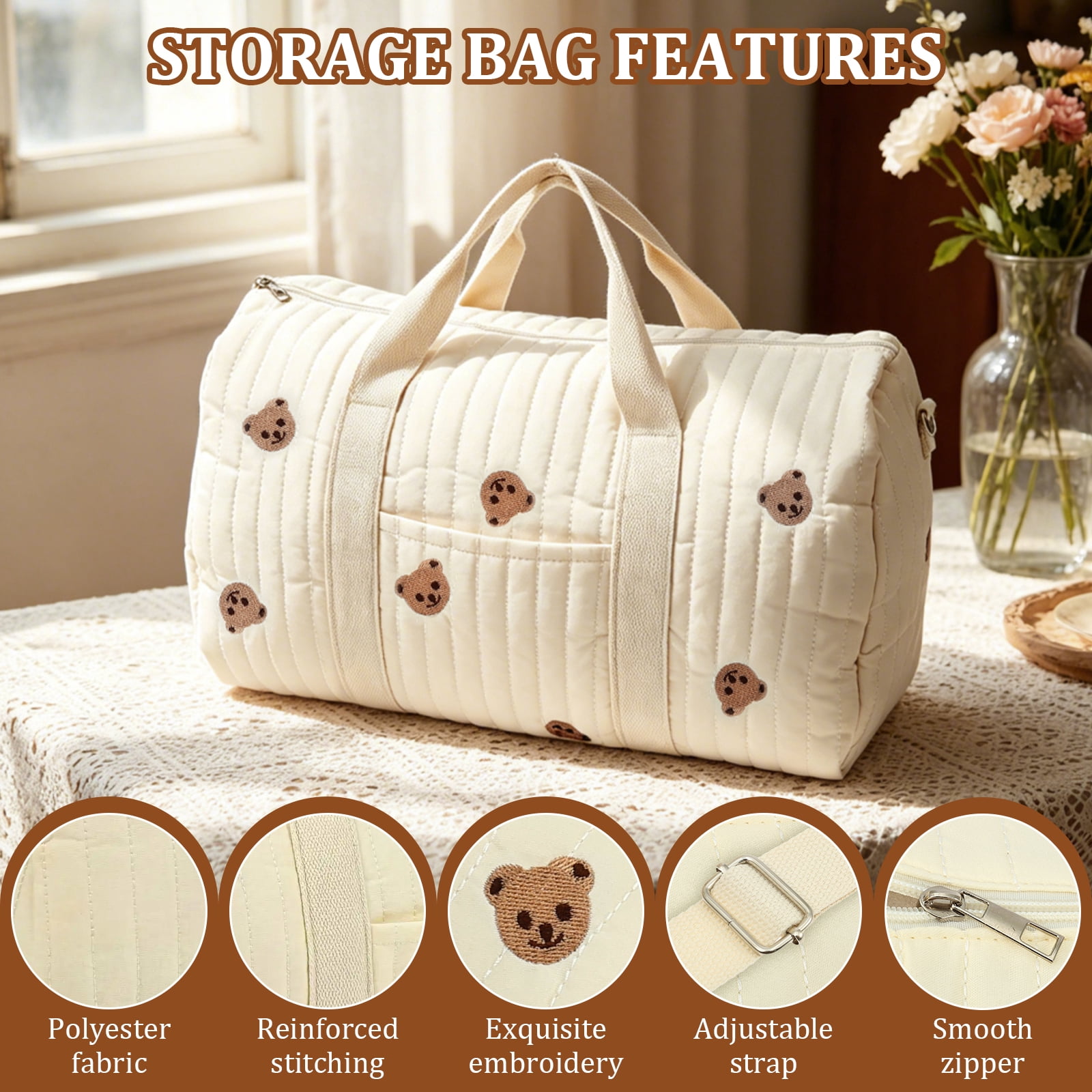 Ikoopy Diaper Bag Tote，Diaper Tote Bag Foldable Baby Diaper Bag Tote with Wide Opening and Smooth Zipper for Clothing Personal Items