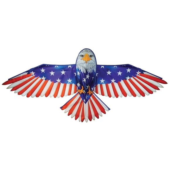 In the Breeze 3508 — 70-inch Patriotic Bald Eagle Kite — Printed Bird of Prey Kite with Flag Overlay; Kite Line Included