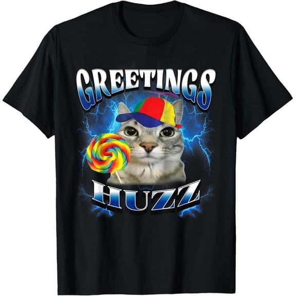 Greetings Huzz Funny Lollipop Cat Meme T-Shirt